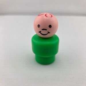 Vintage Fisher Price Little People Baby Green Base Pink Head Red Hair Toy Figure